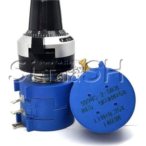 3590S-2 3590S Series Precision Multiturn Potentiometer 10 Ring Adjustable Resistor+1PCS Turns Counting Dial Rotary 6.35mm Knob