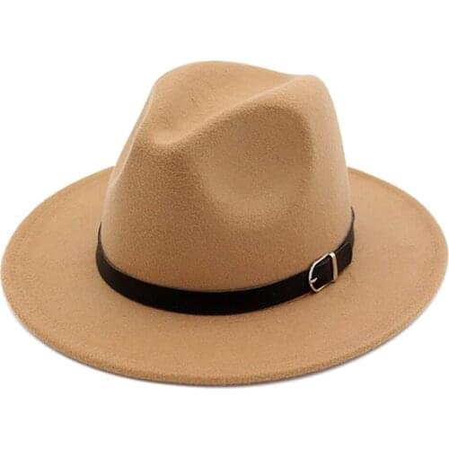 Felt Fedora Hat Wide Brim Floppy Sun Hat Panama Cowboy Hat for Beach Church Unisex XR-Hot