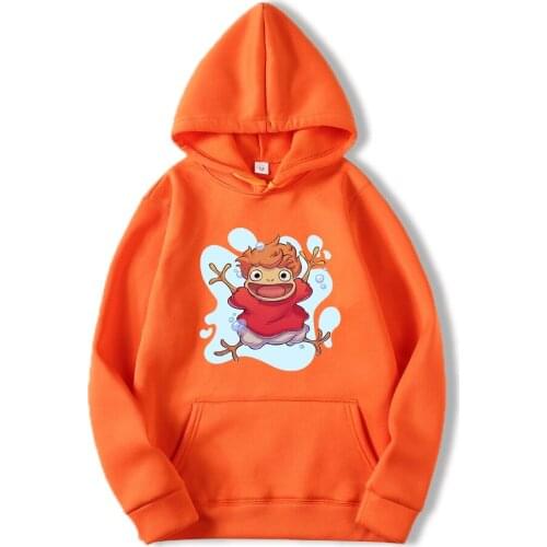 Ponyo On The Cliff Cartoon Hoodie Mens Fashion Sport Sweatshirt Autumn Winter Fleece Hooded Harajuku Japan Anime Men Streetwear