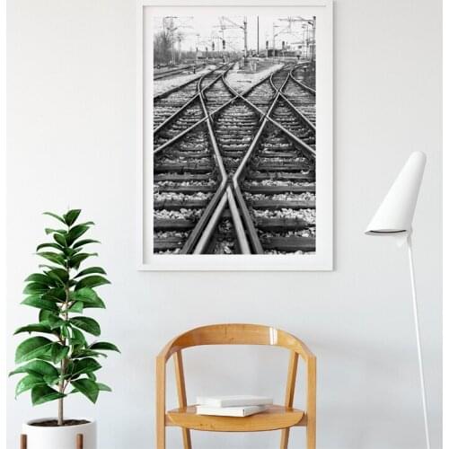 Rail Tracks Railway Wall Decor Art Prints Train Tracks Photo Black Home Room Decor and White Poster Canvas Painting Wall Picture