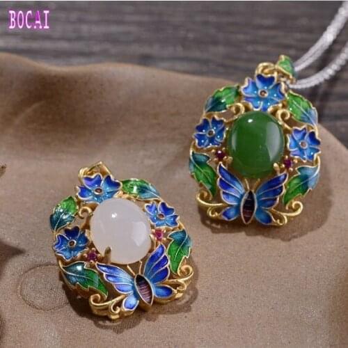 S925 silver female models fashion burnt blue natural stone white natural stone rich flowers womens pendant