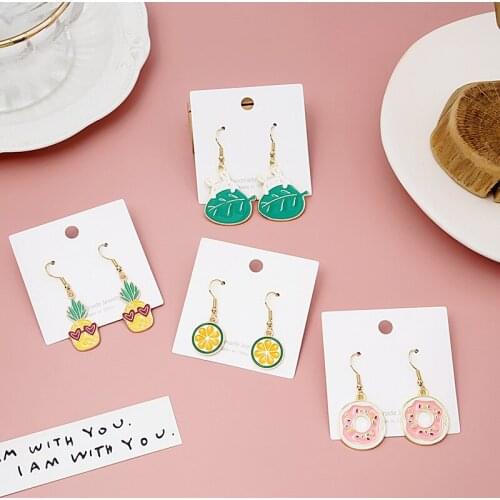 VSnow Korean Fashion Enamel Cartoon Fruit Animal Dangle Earring for Women Girls Trendy Hollow Metallic Leaves Earring Jewellery