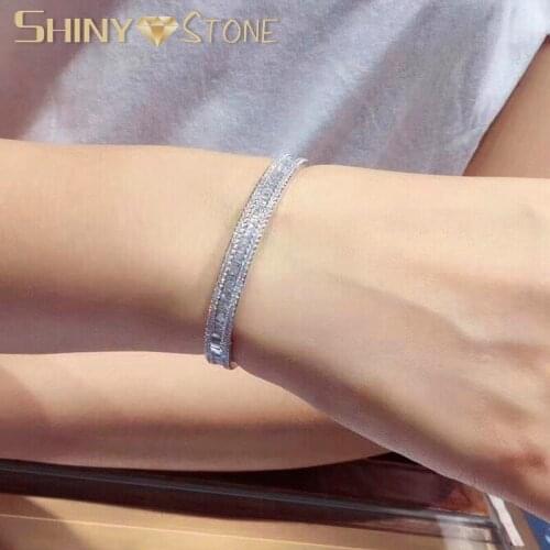 Gold Color Inner 60mm Wide Band Bangle Bracelet For Women Classic Fashion Iced Out Bling Micro Pave Baguette CZ Fashion Jewelry