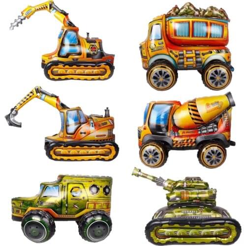 1pcs Large 4D Excavator Tank Truck Missile Car Balloon Assemble Car Helium Globos Kids Boys Birthday Party Decoration Supplies