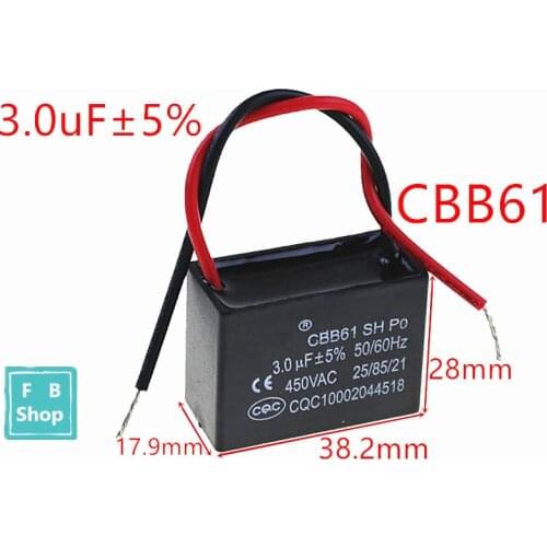 1pcs CBB61 3uF 450VAC starting capacitance AC Fan Capacitor CBB Motor Run Capacitor