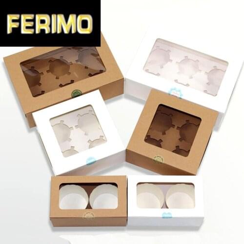10PCS 2/4/6/12 Holes Kraft Paper Cupcake Packing Box Muffin Box Wedding Party Case Holder Box White Cupcake Box with pvc window