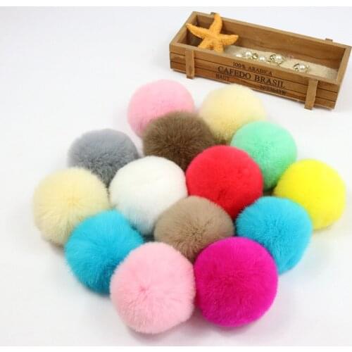 16 pcs/lot DIY 8cm Real Rabbit Fur Ball pompom for keychains bags hats and scarf pom pom Wholesale
