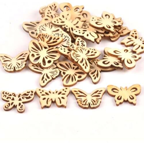 50Pcs 33x26mm Mix Natrual Butterfly Shape Wood Slices DIY Crafts Home Decor Scrapbook Handmade Accessories Wooden Ornament m1803