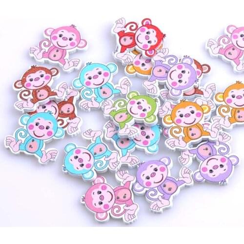 Monkey Pattern Botoes Wooden Buttons 2 Holes For Scrapbooking Sewing Crafts 50pcs 30x30mm MT0696