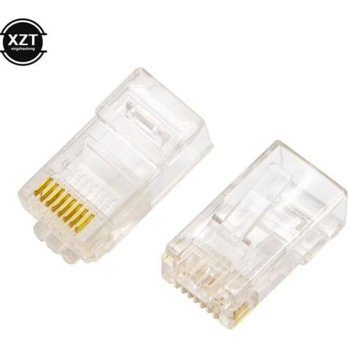 50PCS RJ45 Ethernet Cables Module Plug Network Connector RJ-45 Crystal Heads Cat5 Cat5e Gold Plated Network Cable For notbook PC