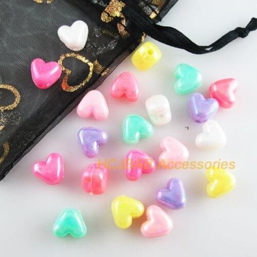 Fashion 80Pcs New Jelly Tiny Heart Charms Acrylic Spacer Beads Mixed 9x10mm