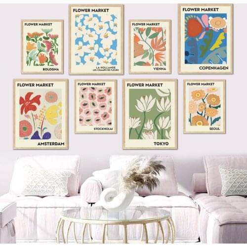Abstract Colorful Flower Market Vintage Nordic Posters And Prints Wall Art Canvas Painting Wall Pictures For Living Room Decor