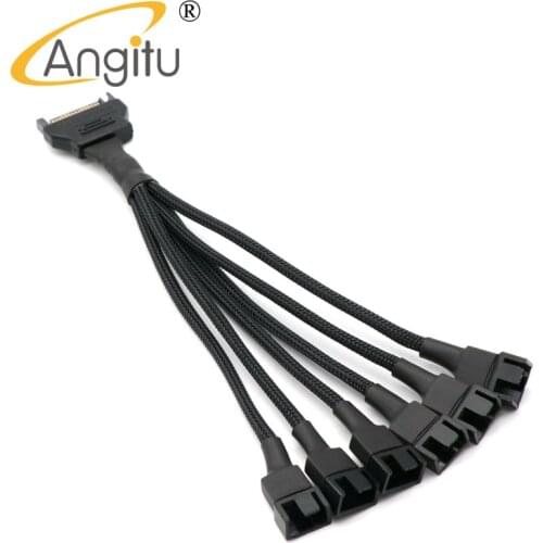 Angitu 12V SATA to Fan 3Pin 4Pin Power Adapter Cable - 6Way
