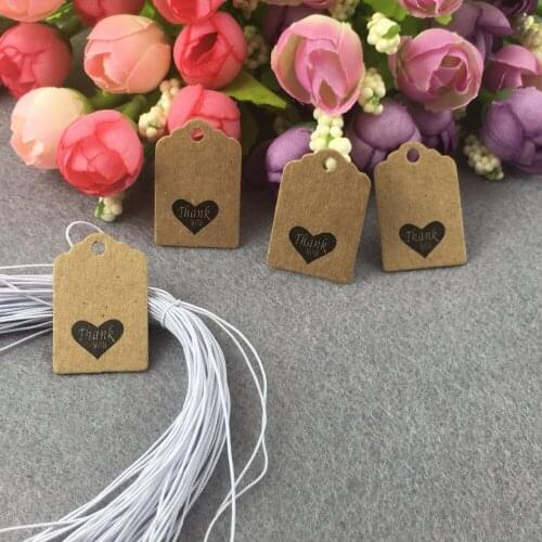 200 pcs 3x2cm Thank you tags for clothing handmade paper gift tag price lists &wedding decoration with 200 pcs strings