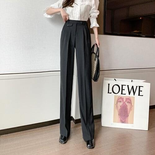 High Waist Floor-length Pants Women Summer Casual Loose Female Suit Pants Wide Leg Trousers Ladies