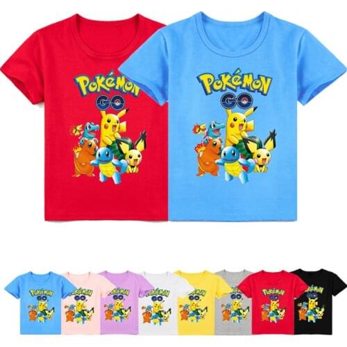 Childrens Cotton T Shirts Summer Soft Short Sleeve Pokemon Pikachu Print Casual Baby Clothing Top Boys Girls Fashion Tops