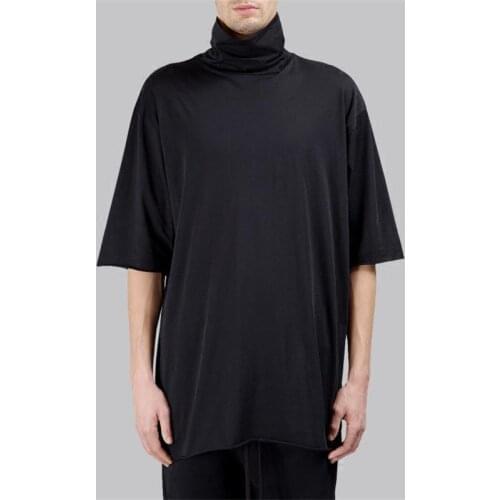 High collar raw edge T-shirt five-point sleeves loose large size drop shoulders short sleeves oversize simple silhouette