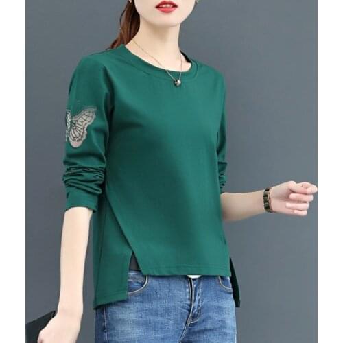 2021 100% Cotton t Shirt Women Spring Fashion Long Sleeve Shirt O-Neck Woman T-Shirt Loose Korean Style Plus Size Women Shirts
