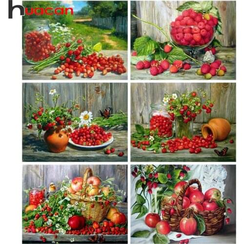 Huacan Diamond Painting Fruit Apple Full Square Embroidery Strawberry Mosaic Flower Wall Decor Diamond Art