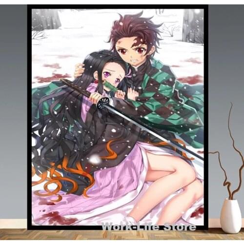 Canvas Anime Nezuko&Tanjirou Demon Slaye Pictures Home Decoration Paintings Poster HD Prints Wall Art Modular Living Room