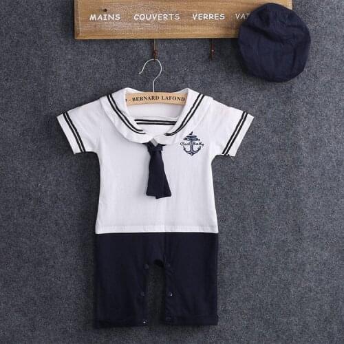 Pudcoco Baby Boy Sailor Marine Costume Romper Navy Suit Short Sleeve Romper For Boys Clothes With Hat