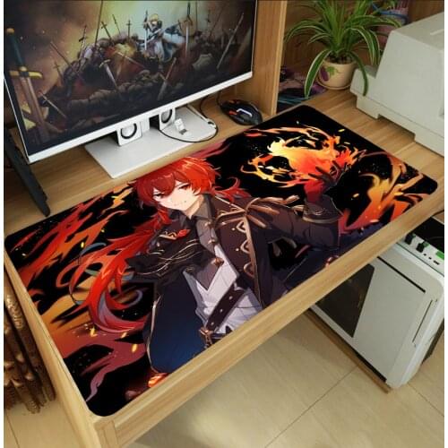 NEW Game Genshin Impact Diluc Large Mouse Pad Thicken Laptop Gaming Mice Mat Desk Keyboard Mat Anti-Slip Playmat Cosplay Gift
