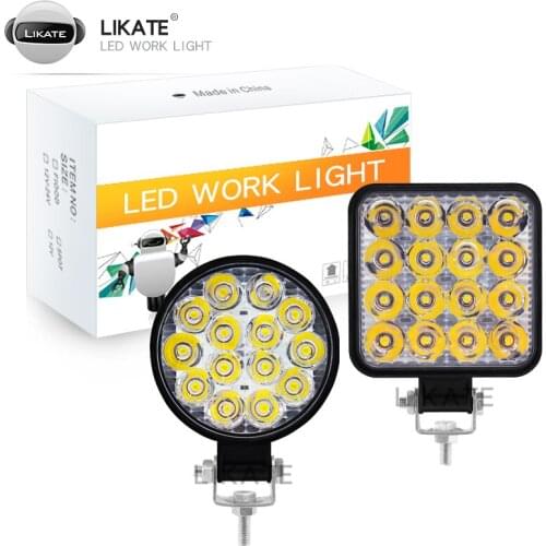 LKT 16LED 48W 14LED 42W Work Light 12V 24V Car LED Spotlight Square Round Auto Truck Off Road Mini Led Bar Offroad Accessories