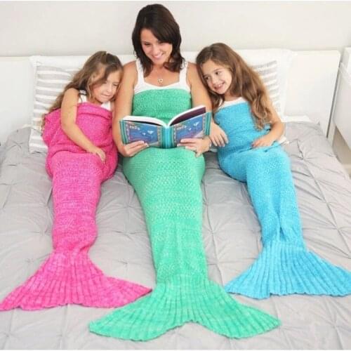 Soft Knitted Mermaid Tail Blanket Crochet Handmade Sleeping Bag for Kids Adult All Season Best Birthday Christmas Gift