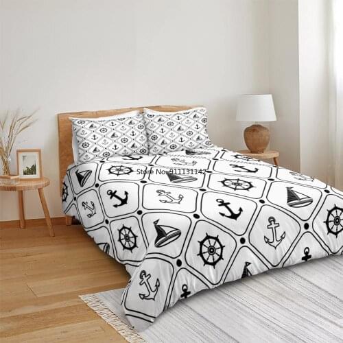 Ocean Duvet Cover Set Nautical Bedding Set Black White Bedclothes Navigation Bed Linen Boy Girl Home Textile Microfiber Bed Set