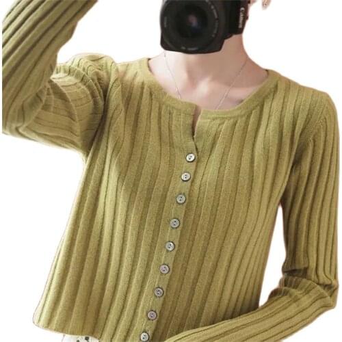 2021 New Knit Sweater Cardigan Jacket Womens Round neck Short Outwear Autumn Winter Long Sleeved Thin Knit Sweater Coat Pink