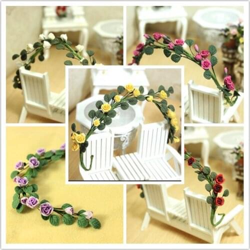 Wholesale1:12 Dollhouse Clay Plant Flower Climbing red Rose Wattle Chinese rose bunch Free shipping