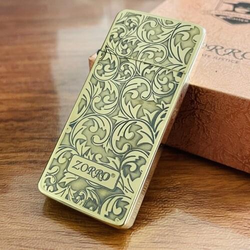 Zoro brass kerosene windproof lighter creative ultra thin lighter classic kerosene lighter