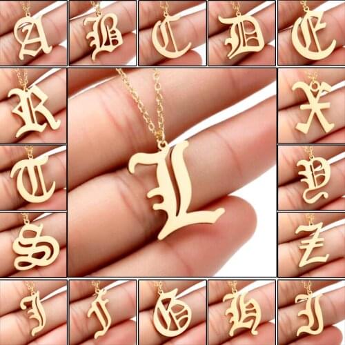 New initial necklace for women ID name Golded Chain letter necklace women stainless steel necklace old english font chains 2020