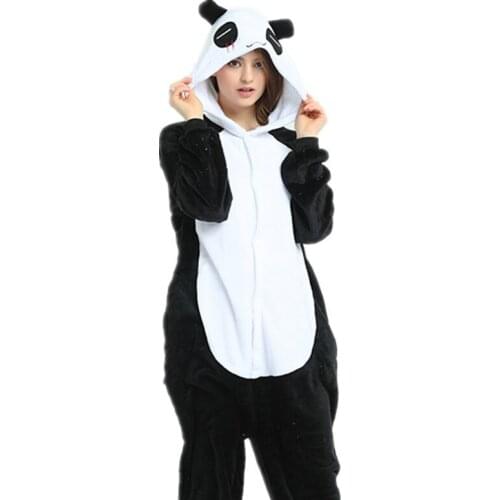 Adults Pajamas Women Flannel Sleepwear Unisex Cute Panda Cartoon Animal Pajama Set Hooded Pyjamas Kigurumi
