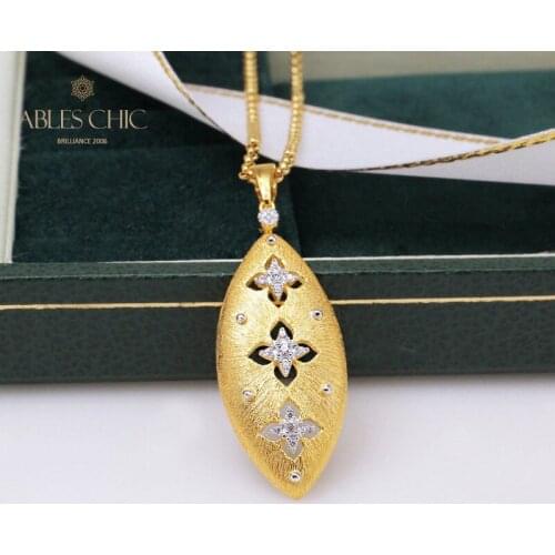 Renaissance Fabric 925 Silver CZ Clover Flower Pendant Wedding 18K Gold Tone Long Silky Bridal Necklace Fine Jewelry C11N3S25281