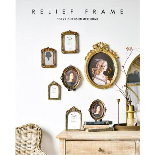 Carved Vintage Resin Photo Frame Retro Golden Photo Frames for Picture Holder Ornament Wedding Classic Home Decoration