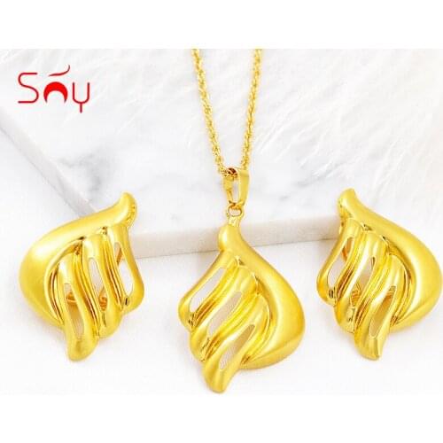 Sunny Jewelry Romantic Jewelry Set For Women Earrings Pendant Necklace Hot Selling Jewelry For Wedding Feather Jewelry Findings