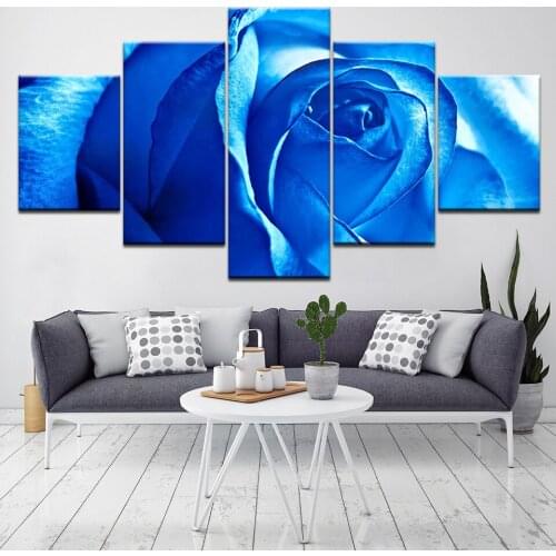 The fresh blue rose flowers 5 Piece Wallpapers Art Canvas Print modern Poster Modular art painting for Living Room Home Decor