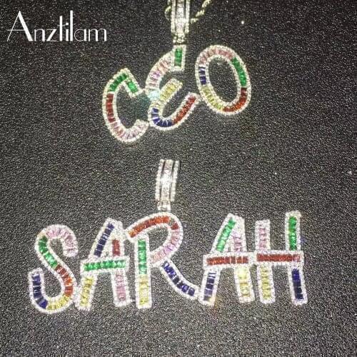 Hip Hop Color Iced Out Custom Letters Pendants Necklace Paved Bling Ice Zircon Stone Necklaces for Men Women Jewelry Free Ship