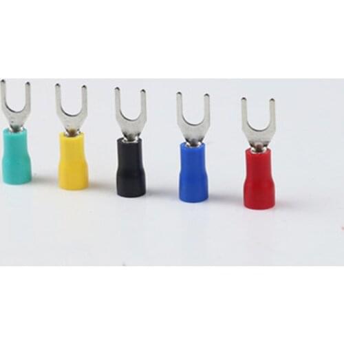100pcs SV1.25-4 5 colors Furcate Fork Spade 22~16AWG Wire Crimp pressed terminals Cable Wire Connector SV1-4