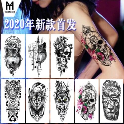 Waterproof Temporary Tattoo Sticker Forest Moon Flying Bird Bear Flash Leopard Wolf Tiger Body Art Arm Fake Tatoo Men T1920