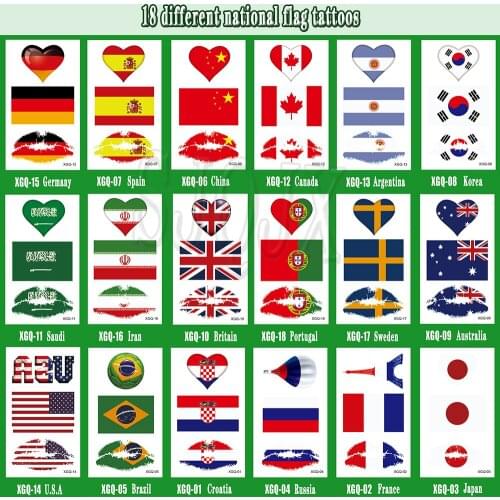 Latest National flag temporary tattoo sticker Australia USA Russia National flag waterproof tattoos for World cup and party