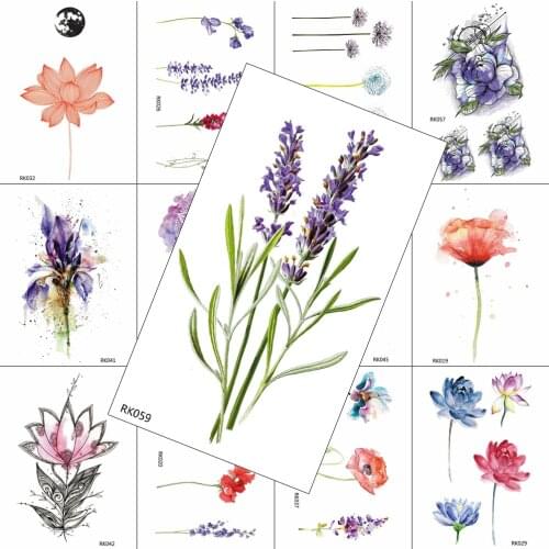 DIY Flower Temporary Tattoos Vintage Lavender Lotus Sticker For Women Waterproof Tattoo Kids Fake Body Art Tatoos Ankle