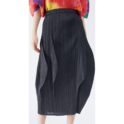 Miyake pleated long skirts for woman 2021 summer and autumn new Korean style black high waist solid thin mid-calf skirts