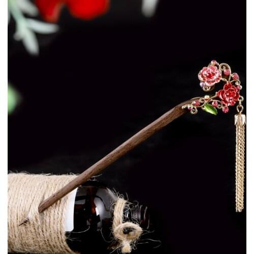 Morkopela Flower Charm Hair Stick Wood Hairpin Tassel Hair Pin Jewelry For Women Bridal Wedding Hair Accessories