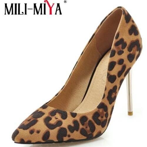MILI-MIYA Hot Sale Classic Women Pumps Sexy Leopard Pointed Toe Thin Heels Shoes Woman Designer Luxury Shoes Big Size 34-46