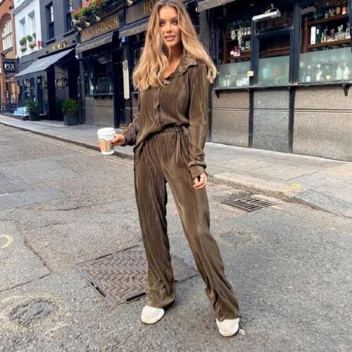 2021 Spring Autumn Loose Women Two Piece Set Casual Long Sleeve Button Tops + Long Pants Outfit Elegant Office Lady Shirt Suits