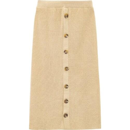 ElfStyle Cotton Beige Women Knitted O Neck Long Sleeve Sweater Top - Knit Aline Skirt - Fall Winter 2020 Top Skirt 2 Piece Set