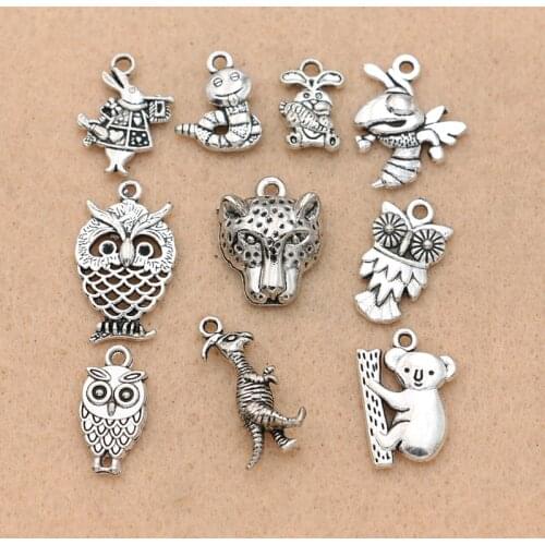 10pcs Mix Tibetan Silver Plated Rabbit Owl Koala Bee Charm Pendants Jewelry Accessories Jewelry Findings