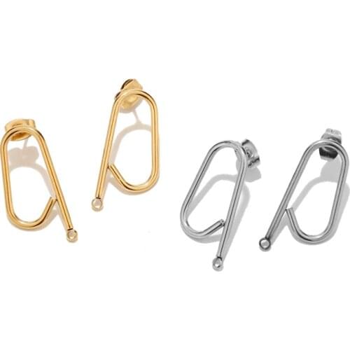 10pcs Stainless Steel 12*26mm Q Design Earrings Stud Ear Post with Loop Gold U Shape Stud Base Posts For DIY Jewery Components